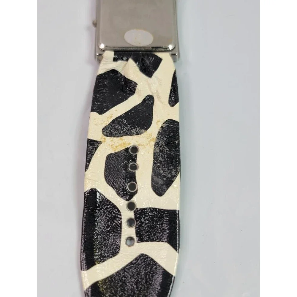 Vivani K1181 Quartz Watch Silver Tone Square Case Animal Print Wide Band